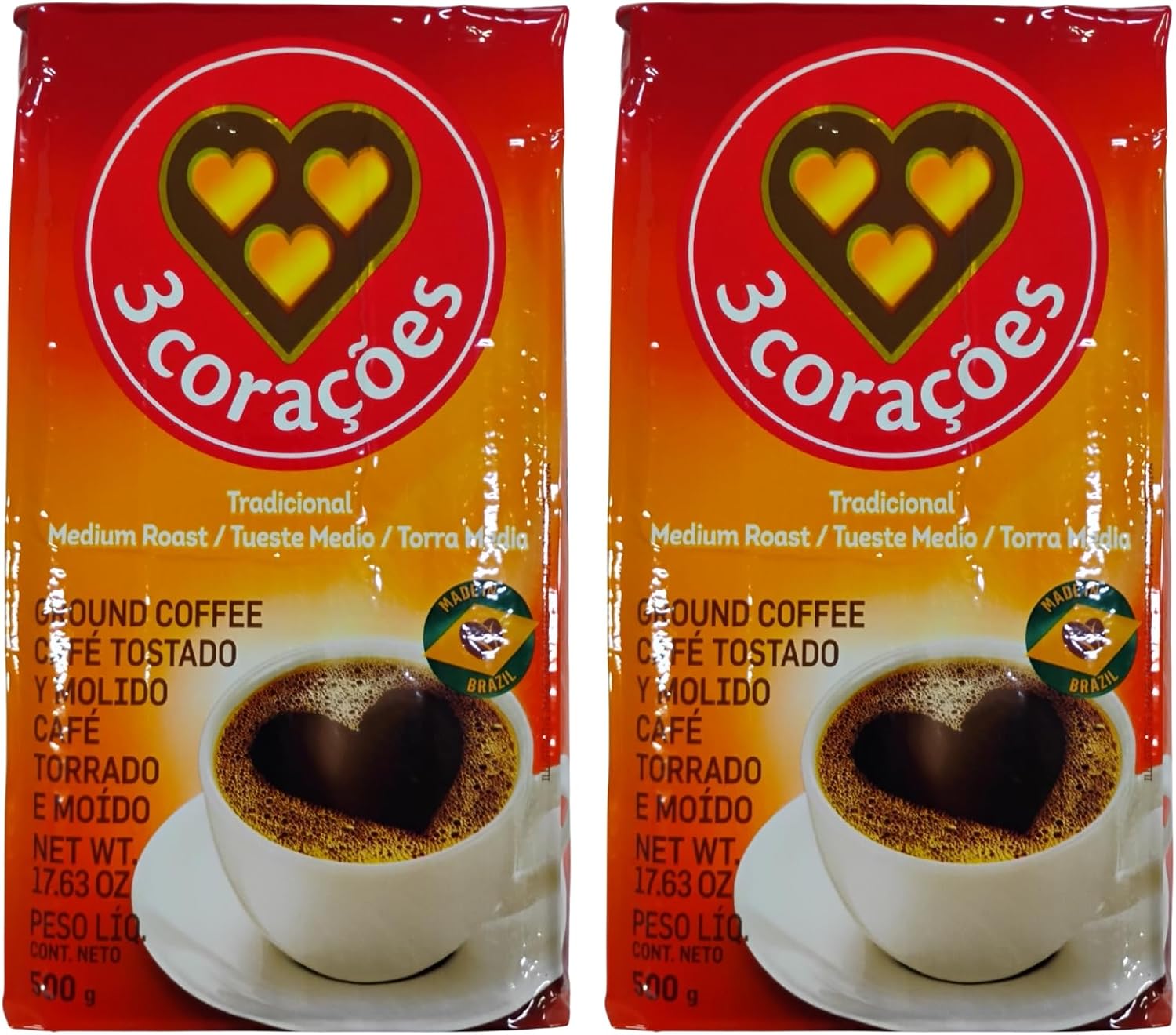 Café, Torrado e Moído, Tradicional, à Vácuo, 500g, 3 Corações