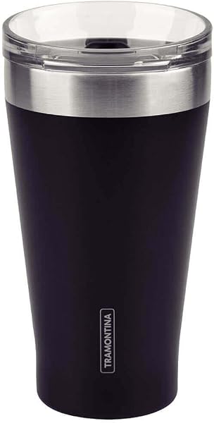 Copo Termico Tramontina Exata em Aco Inox Preto com Tampa 550ml