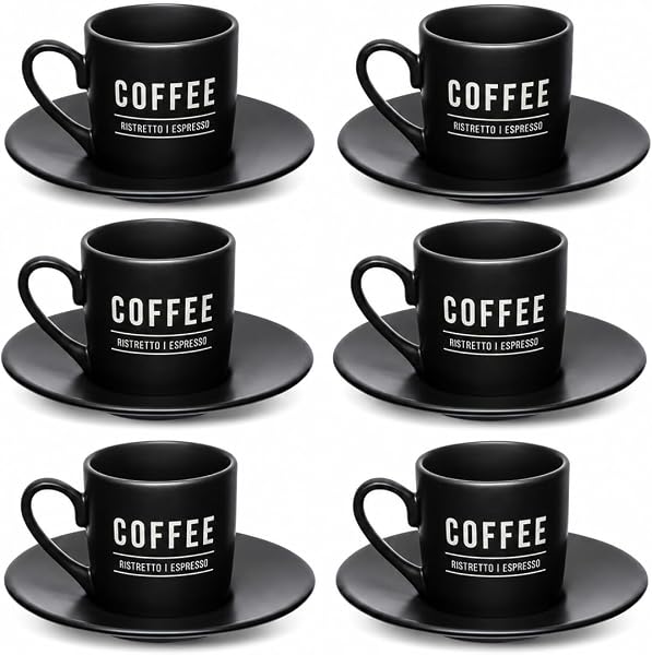 Jogo de Xícaras Porcelana 80ml para Café com Pires Manhattan Hauskraft Preta 6 Peças