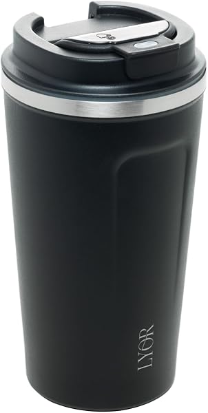 LYOR Copo Termico de Aco Inox Parede Dupla com Tampa e Termometro Motion Preto 500ml