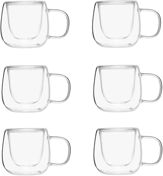 Mimo Style Conjunto de 6 Xícaras Para Café Parede Dupla Com Alça, Vidro Borossilicato, 80 ml, KITM15