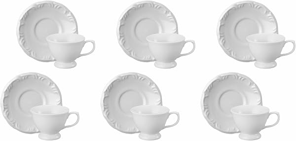 Porcelana Schmidt Pomerode com Relevo Estojo com 6 Xícaras de Café com Pires 70ml, Branca