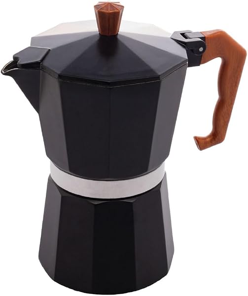 WOLFF Cafeteira Italiana de Aluminio 6 Doses com Cabo em Plastico Preta Fosca 300ml